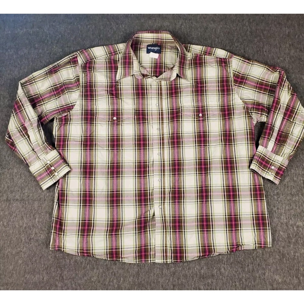 Wrangler Pearl Snap Shirt Mens 3XL Plaid Long Sleeve Cowboy Rodeo Western Ranch